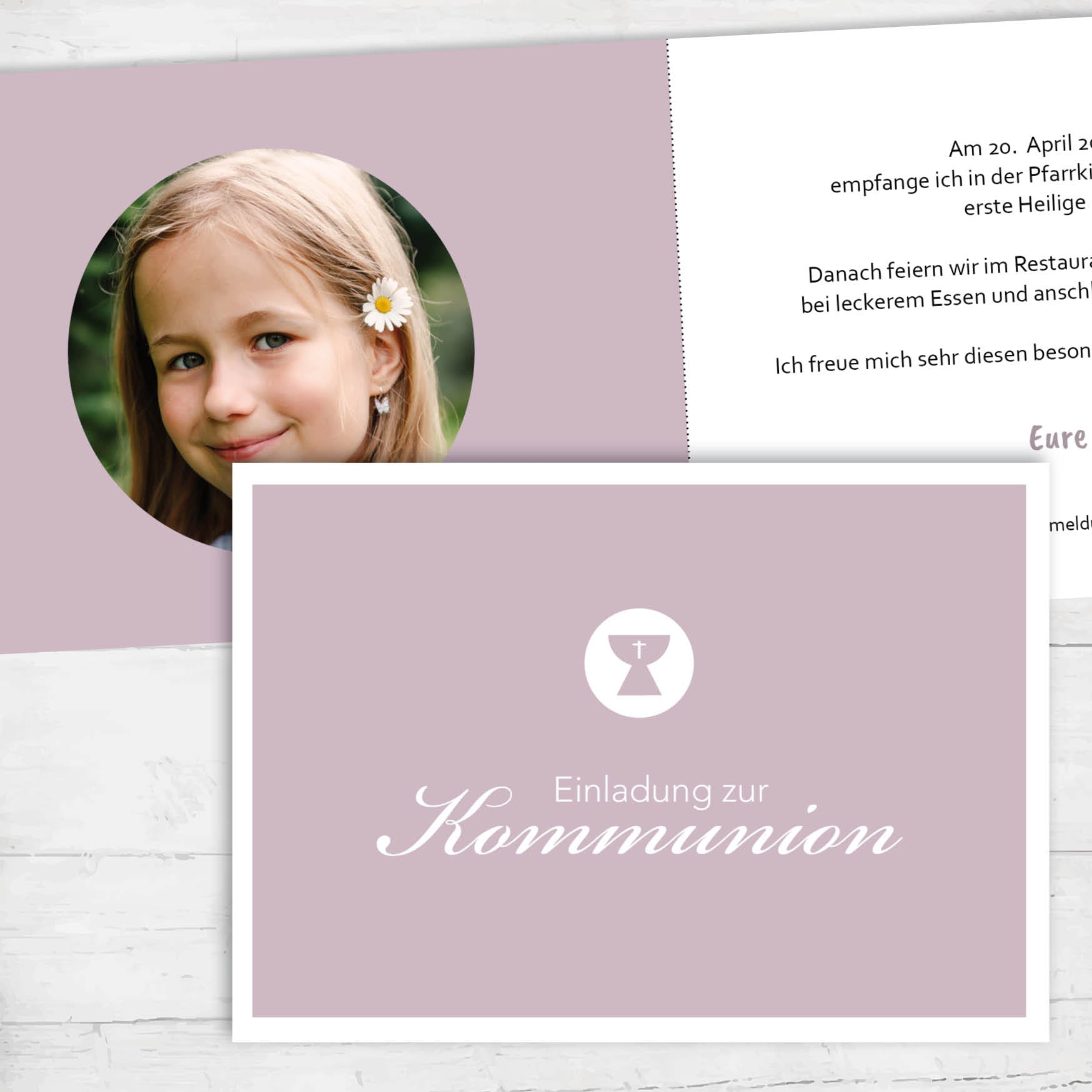 Einladung zur Kommunion: Kelch - Roséfarben Individuelle Einladung